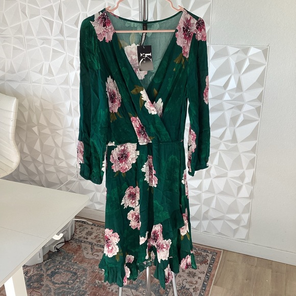 NWT Anthropologie Plenty by Tracy Reese green and pink floral dress - Picture 3 of 5